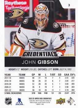 2022-23 Upper Deck Credentials #3 John Gibson Back