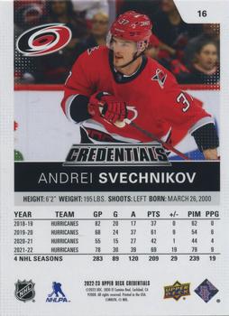 2022-23 Upper Deck Credentials #16 Andrei Svechnikov Back