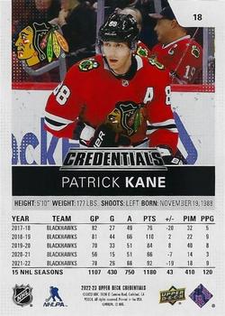 2022-23 Upper Deck Credentials #18 Patrick Kane Back