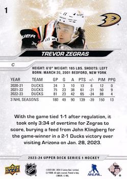 2023-24 Upper Deck #1 Trevor Zegras Back