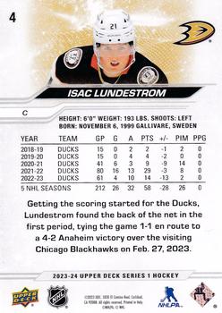 2023-24 Upper Deck #4 Isac Lundestrom Back