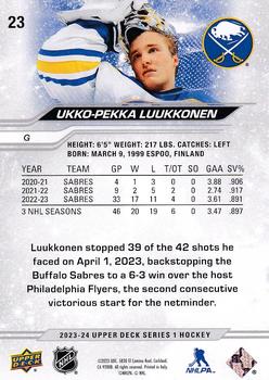 2023-24 Upper Deck #23 Ukko-Pekka Luukkonen Back