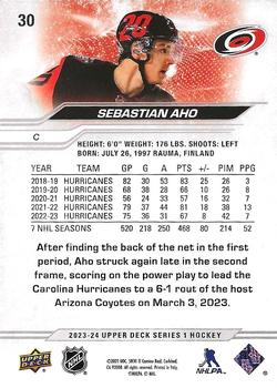 2023-24 Upper Deck #30 Sebastian Aho Back