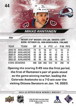 2023-24 Upper Deck #44 Mikko Rantanen Back