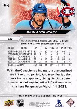 2023-24 Upper Deck #96 Josh Anderson Back