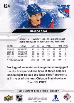 2023-24 Upper Deck #124 Adam Fox Back