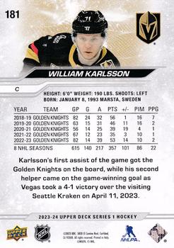 2023-24 Upper Deck #181 William Karlsson Back
