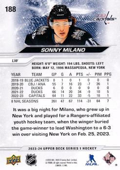 2023-24 Upper Deck #188 Sonny Milano Back