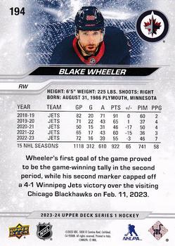 2023-24 Upper Deck #194 Blake Wheeler Back