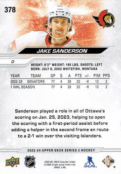 2023-24 Upper Deck #378 Jake Sanderson Back