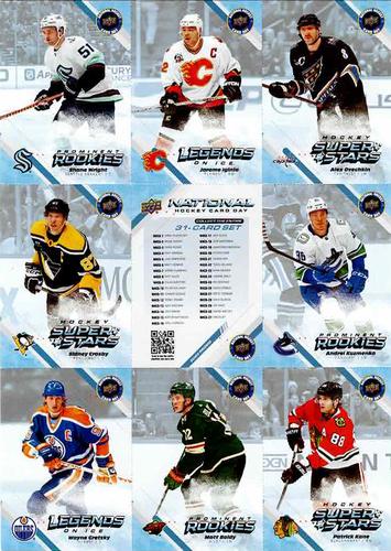 2023 Upper Deck National Hockey Card Day - 9-Card Sheets #NNO Shane Wright / Jarome Iginla / Alex Ovechkin / Sidney Crosby / Checklist / Andrei Kuzmenko / Wayne Gretzky / Matt Boldy / Patrick Kane Front