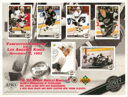 1992-93 Upper Deck - Commemorative Sheets #NNO Los Angeles Kings Front