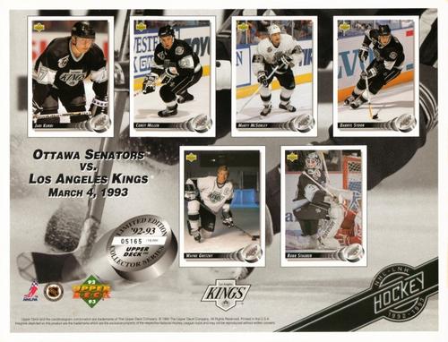 1992-93 Upper Deck - Commemorative Sheets #NNO Los Angeles Kings Front
