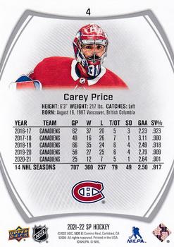 2021-22 SP #4 Carey Price Back