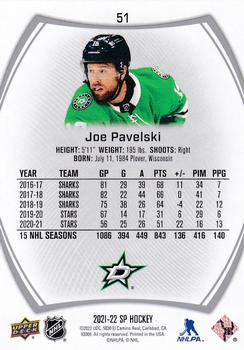 2021-22 SP #51 Joe Pavelski Back