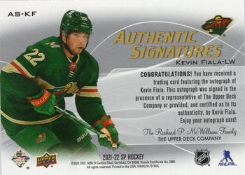 2021-22 SP - Authentic Signatures #AS-KF Kevin Fiala Back