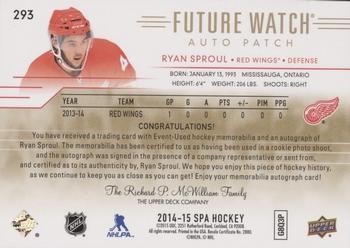 2014-15 SP Authentic - Limited Auto Patches #293 Ryan Sproul Back