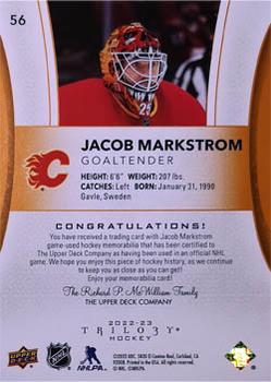 2022-23 Upper Deck Trilogy - Orange Foil Jersey #56 Jacob Markstrom Back