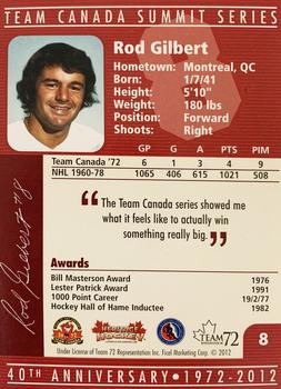 2012 Ficel Marketing Team Canada 1972 40th Anniversary - Signatures #8 Rod Gilbert Back