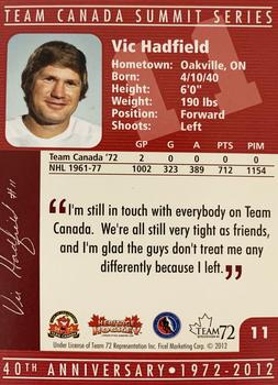 2012 Ficel Marketing Team Canada 1972 40th Anniversary - Signatures #11 Vic Hadfield Back