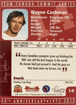 2012 Ficel Marketing Team Canada 1972 40th Anniversary - Signatures #14 Wayne Cashman Back