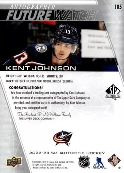 2022-23 SP Authentic #105 Kent Johnson Back