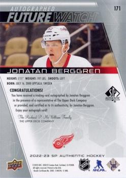 2022-23 SP Authentic #171 Jonatan Berggren Back
