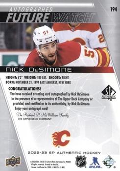 2022-23 SP Authentic #194 Nick DeSimone Back
