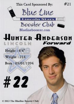 2013-14 Lincoln Stars (USHL) Series 1 #21 Hunter Anderson Back