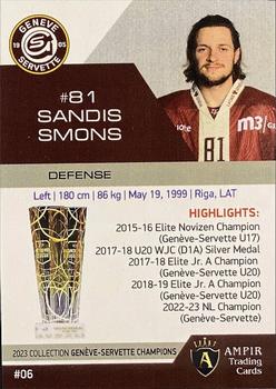 2022-23 AMPIR Geneve-Servette Champions (Unlicensed) #06 Sandis Smons Back