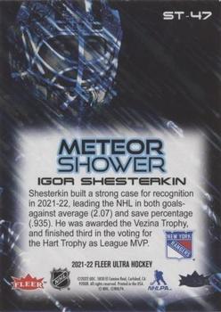 2021-22 Ultra - Meteor Shower #ST-47 Igor Shesterkin Back