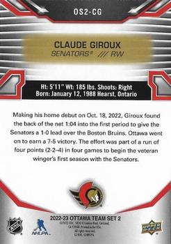 2022-23 Upper Deck Ottawa Senators Team Pack 2 SGA #OS2-CG Claude Giroux Back