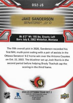 2022-23 Upper Deck Ottawa Senators Team Set 2 #OS2-JS Jake Sanderson Back