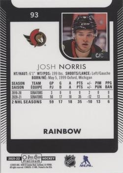 2021-22 O-Pee-Chee Platinum - Rainbow #93 Josh Norris Back