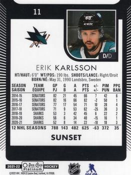 2021-22 O-Pee-Chee Platinum - Sunset #11 Erik Karlsson Back