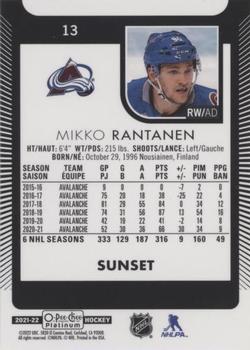 2021-22 O-Pee-Chee Platinum - Sunset #13 Mikko Rantanen Back
