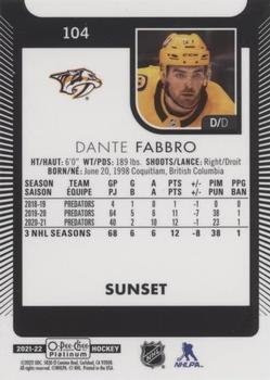 2021-22 O-Pee-Chee Platinum - Sunset #104 Dante Fabbro Back