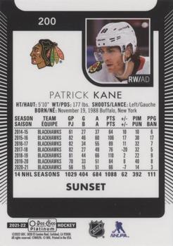 2021-22 O-Pee-Chee Platinum - Sunset #200 Patrick Kane Back