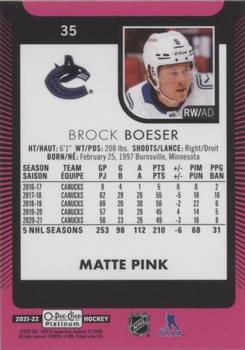 2021-22 O-Pee-Chee Platinum - Matte Pink #35 Brock Boeser Back