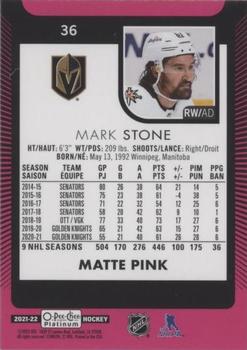 2021-22 O-Pee-Chee Platinum - Matte Pink #36 Mark Stone Back
