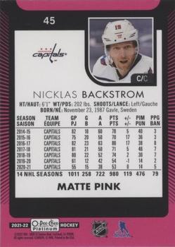 2021-22 O-Pee-Chee Platinum - Matte Pink #45 Nicklas Backstrom Back