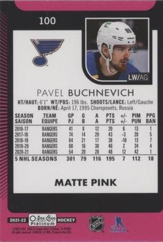 2021-22 O-Pee-Chee Platinum - Matte Pink #100 Pavel Buchnevich Back
