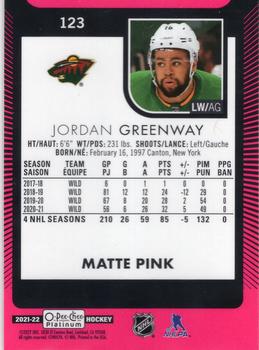 2021-22 O-Pee-Chee Platinum - Matte Pink #123 Jordan Greenway Back