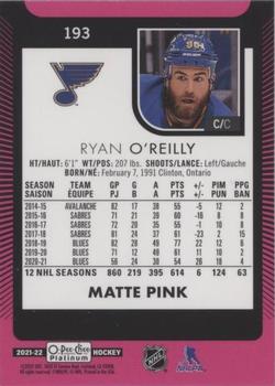 2021-22 O-Pee-Chee Platinum - Matte Pink #193 Ryan O'Reilly Back