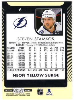 2021-22 O-Pee-Chee Platinum - Neon Yellow Surge #6 Steven Stamkos Back