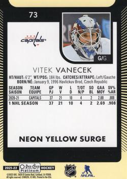 2021-22 O-Pee-Chee Platinum - Neon Yellow Surge #73 Vitek Vanecek Back