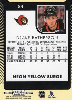 2021-22 O-Pee-Chee Platinum - Neon Yellow Surge #84 Drake Batherson Back