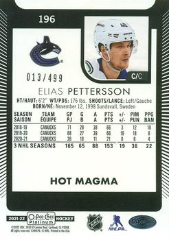2021-22 O-Pee-Chee Platinum - Hot Magma #196 Elias Pettersson Back