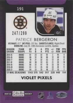 2021-22 O-Pee-Chee Platinum - Violet Pixels #191 Patrice Bergeron Back