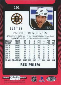 2021-22 O-Pee-Chee Platinum - Red Prism #191 Patrice Bergeron Back